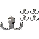 QCAA Premium Double Robe Hook, 2-3/4", Zinc Die Cast, Satin Matte Nickel, Made in Taiwan, 5 Pack