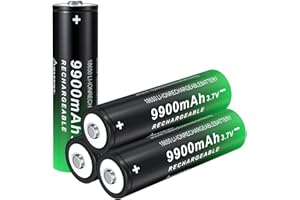 PAOWANG 18650 Rechargeable Battery 9900mAh Button Top 4 Pack 3.7Volt Li-ion Batteries for LED Flashlights Headlamps
