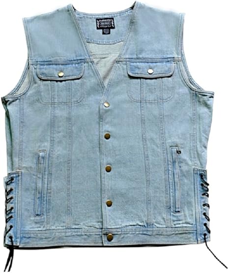 blue denim motorcycle vest