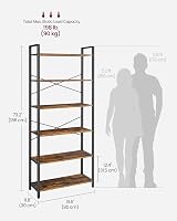 VASAGLE 6-Tier Bookshelf Industrial Rustic Brown Ink Black 30x80x186cm view 3