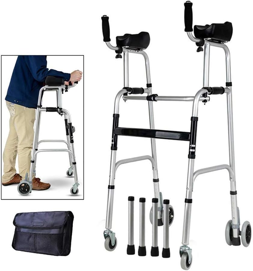 Wheel Walking Frame with Armrest Support Pad Thick Aluminum Alloy Rehabilitation Auxiliary