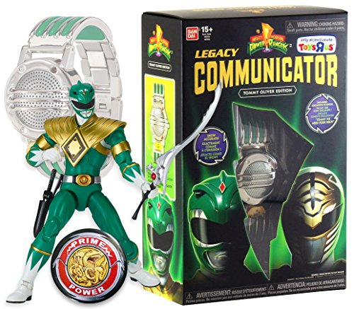 Bandai Mighty Morphin Power Rangers Green Ranger Tommy Oliver Legacy Communicator and 6.5" Action Figure Set with Morpher Pin