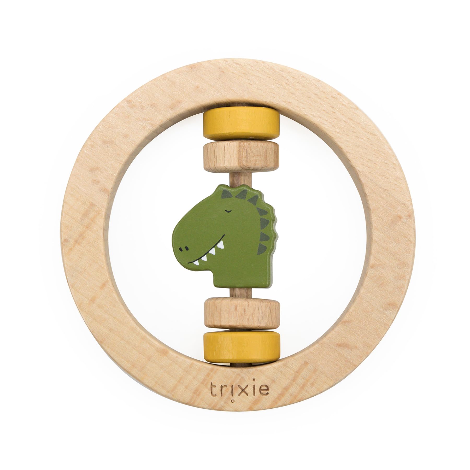 Trixie Wooden Round Rattle - Mr. Dino - FSC-Certified Wood - BPA-Free Baby Rattle - Safe, Durable, and Easy-to-Grasp Design for Infants