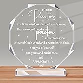 Kosiz 1 Pcs Pastor Appreciation Day Gifts for Men Thank You Gift Acrylic Keepsake Christian Plaque for Man of God Pastor Religious Church Tabletop Decor