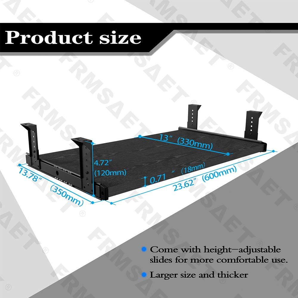FRMSAET Furniture Accessories Office Product Suits Hardware 20/24/30 inches Keyboard Drawer Tray Wood Holder Under Desk Adjustable Height Platform. (24 inches, Black) : Office Products