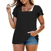VISLILY Plus-Size-Summer-Tops for Women Petal Short Sleeve T Shirts Square Neck Tunics Flowy Pleated Blouses XL-5XL