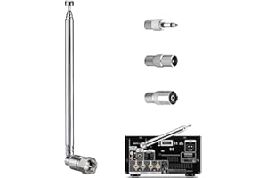 AMTAM FM Radio Antenna Telescopic FM Aerial Replacement 75 Ohm F-Type Male Plug with Adapter, Compatible with Bose Wave Music