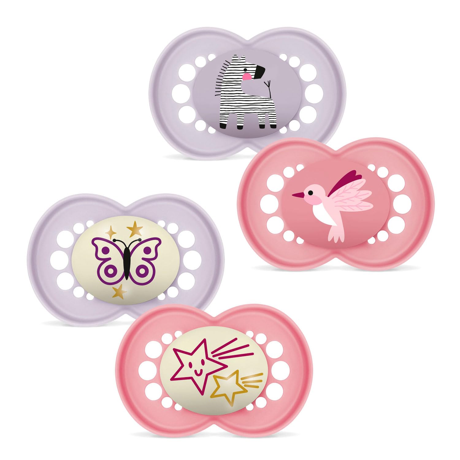 MAM SkinSoft Silicone Soothers 6-16 months Day & Night Girls , 4 pieces, 2 travel boxes