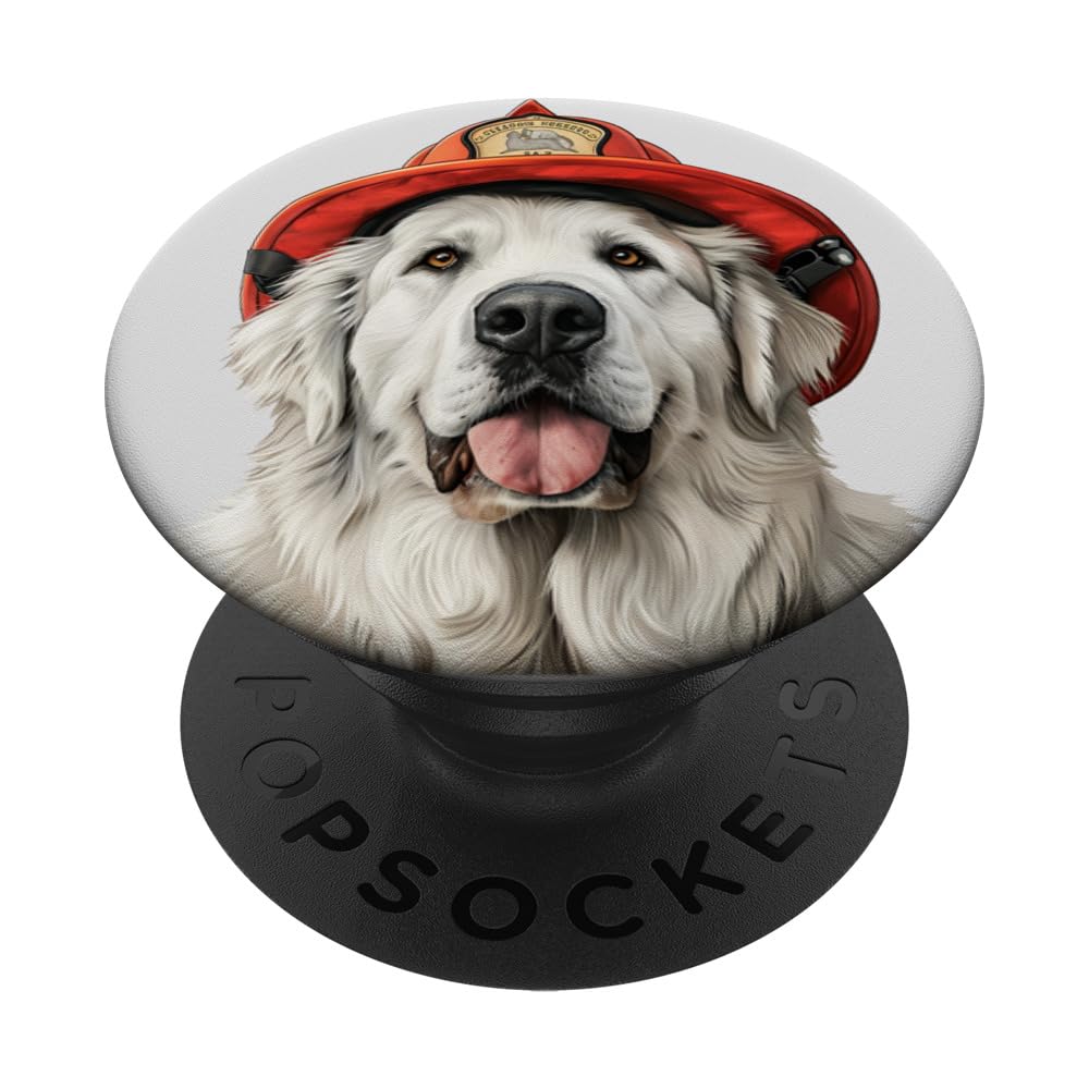 Great Pyrenees Firefighter Hat Firehouse Fireman Dog PopSockets Swappable PopGrip