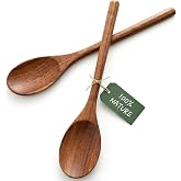 HAKSEN 2 PCS Wooden Cooking Spoons, Natural Acacia Wood Kitchen Utensil | 12 Inch Wooden Mixing Spoons for Baking, Tasting, S