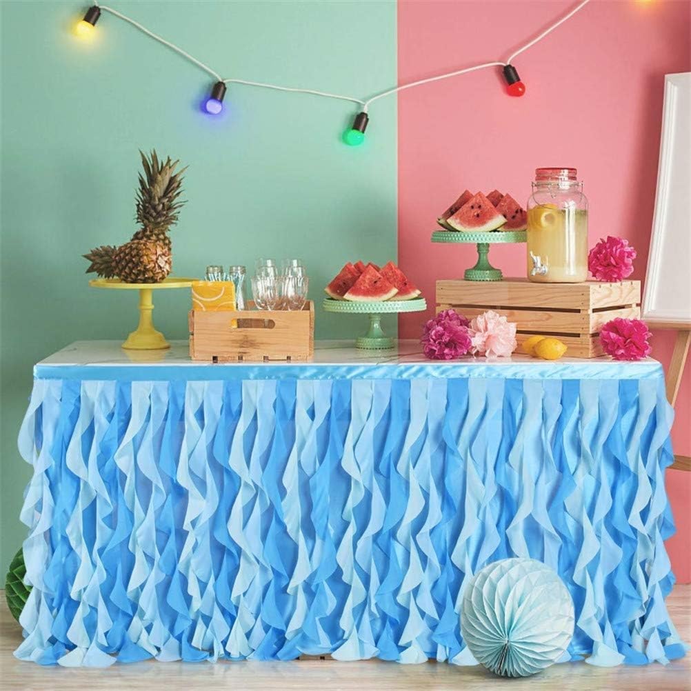 Ommda Curly Willow Lace Tulle Taffeta Table Skirt Tutu for Round and Rectangle Table Birthday Wedding Party Deep Blue 6ftx30inch(LxW)