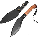 Hitdudu Survival Hunting Knife with Leather Sheath, 15 inches Fixed Blade Tactical Kukri Knife for Camping, Outdoor, Bushcraft