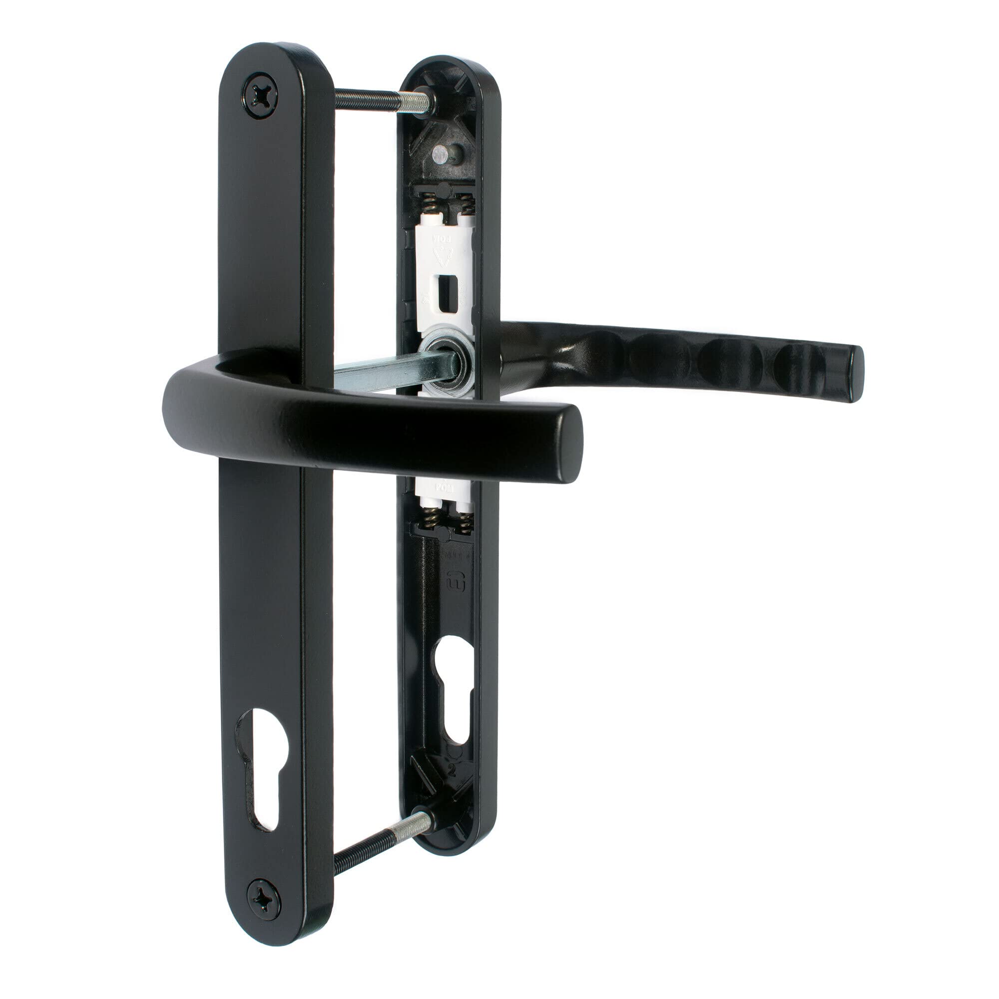JCP uPVC Door Handle Pair, 211mm Screw Centres, 92 mm PZ Sprung Set, 240mm X 30mm Backplate, Black