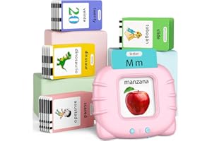 Eaever Bilingual Educational Toys, Spanish English 520 Sight Words Talking-Flash-Cards, Preschool-Learning-Activities, Montessori-Toys, Toddler Toys for 2 3 4 5 6 Year Old Boys and Girls, Pink