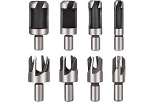 HOZZWHOO 8Pcs Wood Plug Cutter Drill Bit Set, High Carbon Steel Titanium Coated Woodworking Chamfer Drill Bits Straight and Tapered Taper 6mm/ 10mm/ 13mm/ 16mm Woodworking Tool Set
