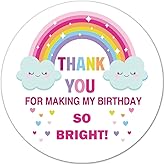 Birthday Party Thank You Sticker Labels, Rainbow Favor Stickers - 'Thank You for Making My Birthday So Bright', 2 Inch, 50 Pack