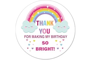 ATTRIREPA Birthday Party Thank You Sticker Labels, Rainbow Favor Stickers - 'Thank You for Making My Birthday So Bright', 2 Inch, 50 Pack