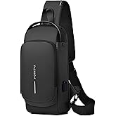 Geanbun Sling Bag for Men Anti-Theft USB Crossbody Backpack Waterproof Chest Daypack | Anti-Theft, USB, Waterproof