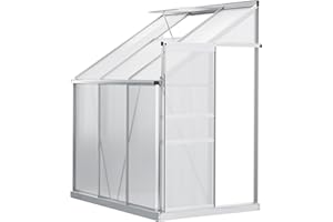 Outsunny 6' x 4' Aluminum Lean-to Greenhouse Polycarbonate Walk-in Garden Greenhouse with Rain Gutter, Adjustable Roof Vent a