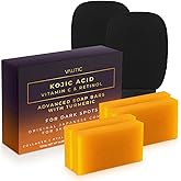 VALITIC 4 Pack Kojic Acid Vitamin C & Retinol Soap Bars for Dark Spot Bundle with 2 Black Exfoliating Gloves for Body Scrubs