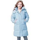 Wiepux Girls Winter Down Coat Warm Long Puffer Jacket with Hood 6-13Years Over-the-Knee Parka Windproof Outerwear