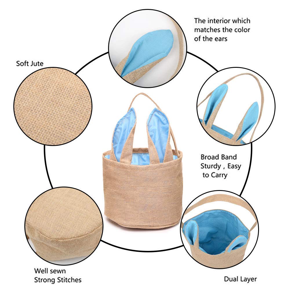 DomeStar Jute Bunny Basket, Burlap Cloth Basket Jute Cotton Rabbit Bag Tote Bag Handbag Burlap Easter Bunny Bag for Picnics