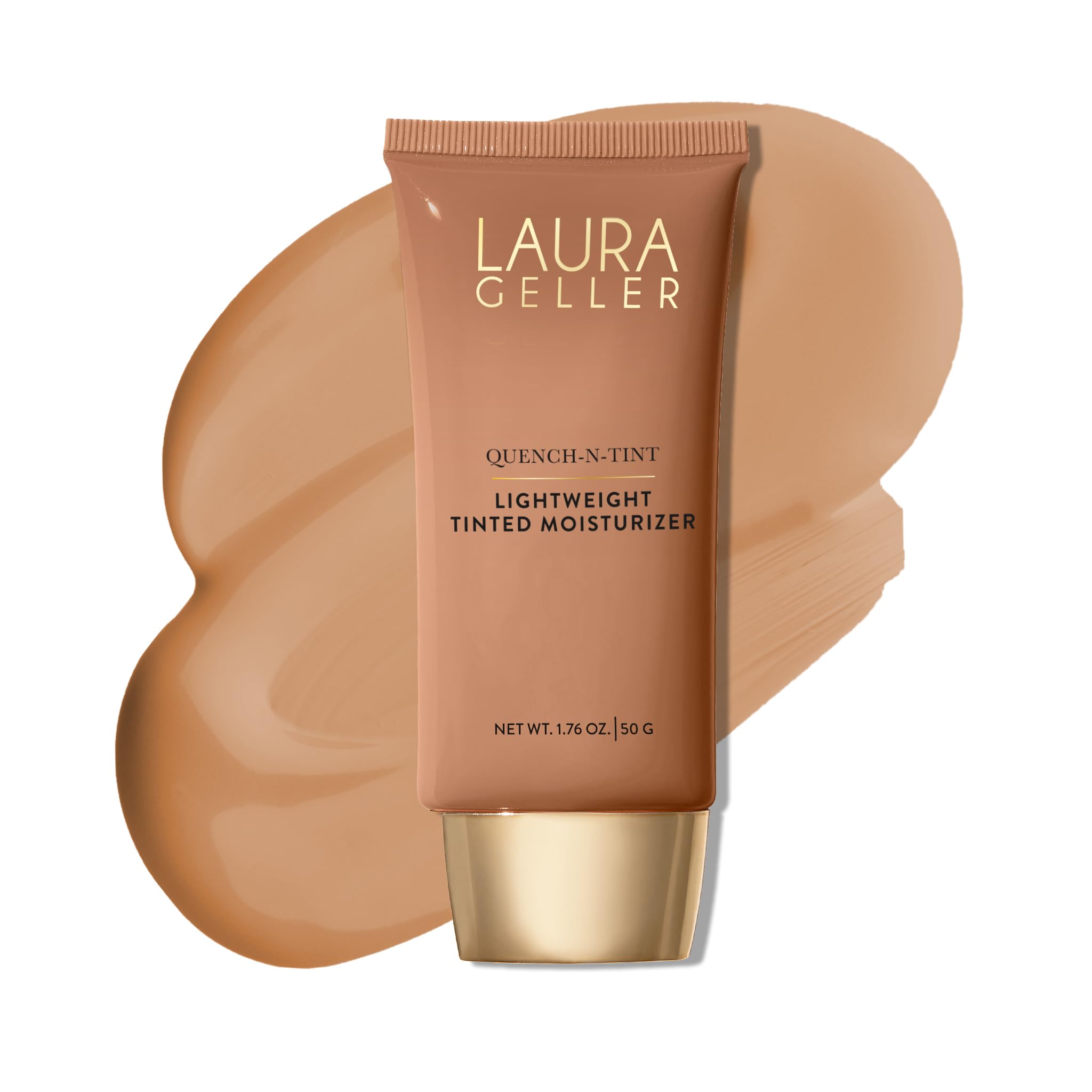 LAURA GELLER NEW YORK Quench-n-Tint Hydrating Tinted Moisturizer - Medium/Deep - Sheer to Light Buildable Coverage - Natural Glow Finish Foundation - Lightweight Formula with Hyaluronic Acid