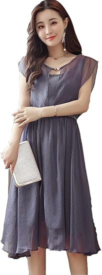 Amazon Co Jp Yunping ワンピース 膝丈 夏 半袖 膝丈ワンピース レディース キレイめ 膝丈 シフォンワンピース マキシワンピ 大きいサイズ オシャレ3色 服 ファッション小物