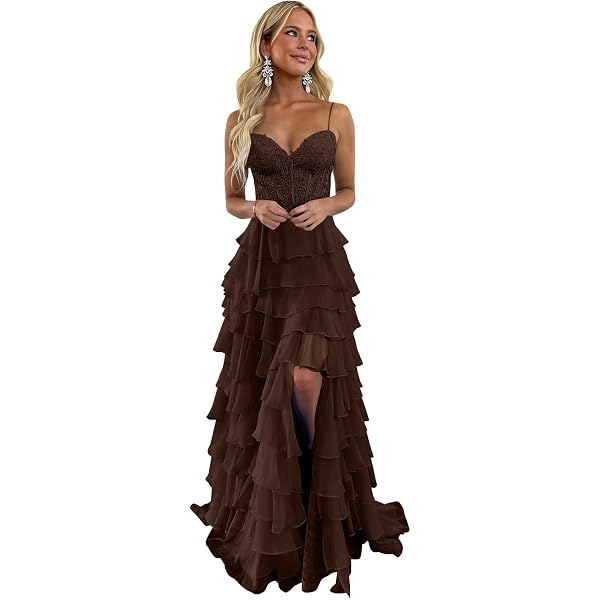 Amazon.com: Mollyevers Black Prom Dresses for Women Long Tiered Ruffle  Strapless Corset Formal Dresses with Slit Size 0 : Clothing, Shoes & Jewelry