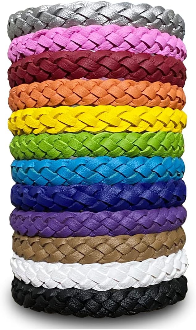 Photo 1 of 12 Pcs Leather Mosquito Repellent Bracelets, Solid Color Individually Wrapped Soft Leather Insect & Bug Repellent Wrist Bands for Kids & Adults Outdoor Camping Fishing Traveling