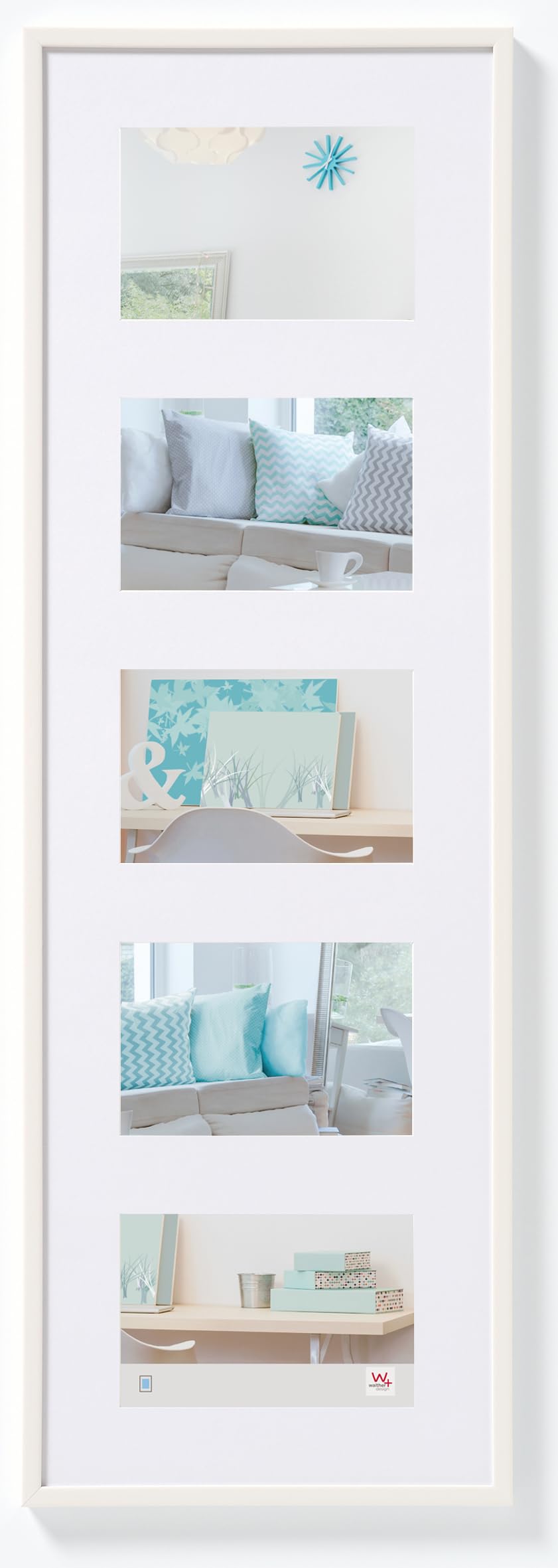 walther design Bilderrahmen weiss 5X 10x15 cm Galerie mit Passepartout, New Lifestyle Kunststoffrahmen KV515W