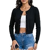 QILORA Women's Cropped Cardigan Sweaters Lightweight Summer Knit Bolero Shrug Crew Neck Long Sleeve Button Down for Dresses