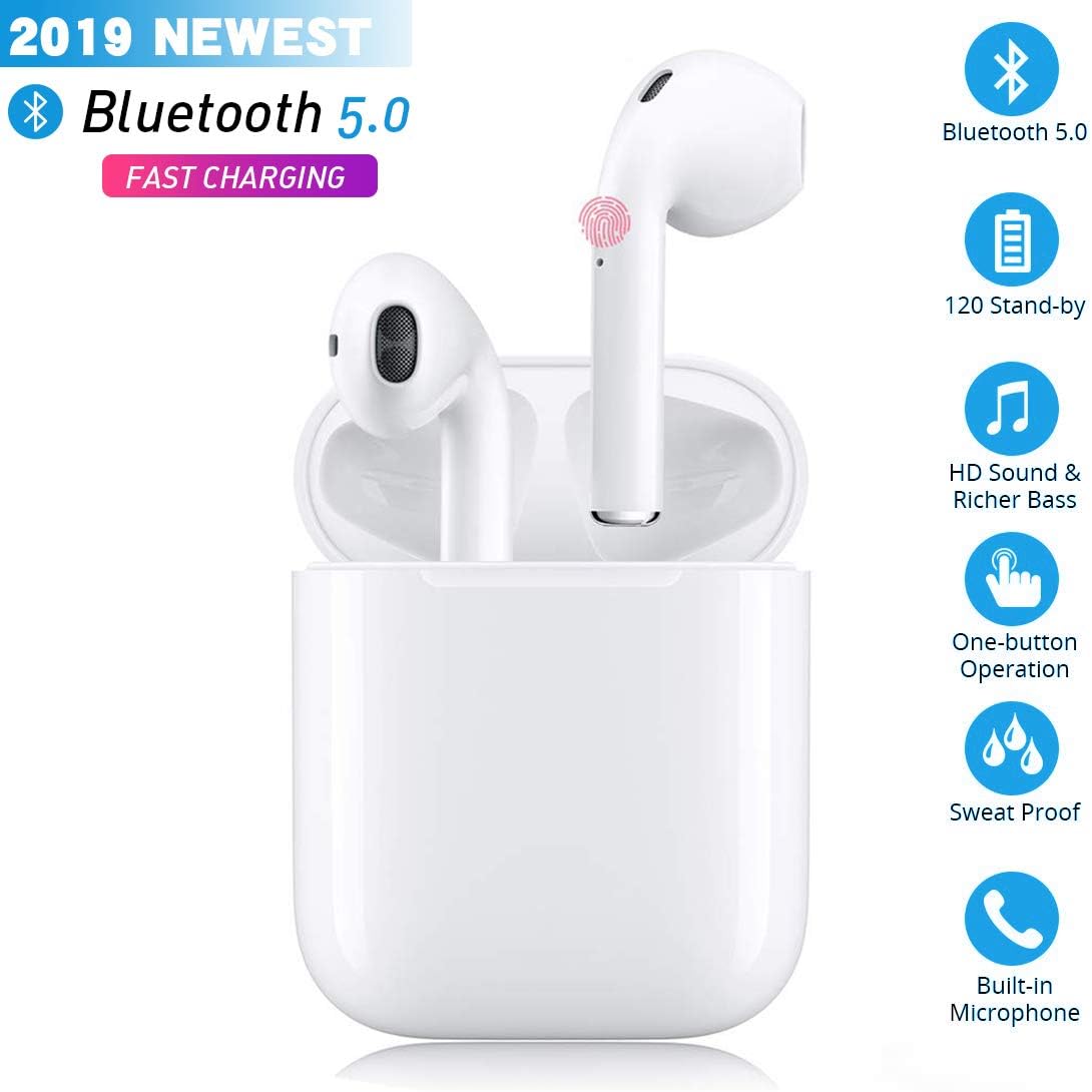 Wireless Earbuds Bluetooth 5.0, 3D Stereo 24H Playtime Wireless Sports Headset with Charging Case, IPX5 Waterproof, Pop-ups Auto Pairing Compatible for All Bluetooth Devices