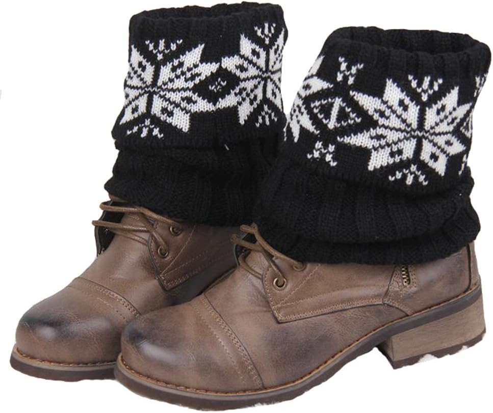Elacucos Women Short Knit Boot Cuff Crochet Snowflake Christmas Leg Warmers