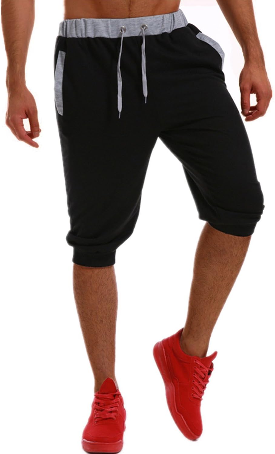 Men's 3/4 Jogger Capri Pants Sport Shorts Elastic Sweatpants Running Trouser with Pockets