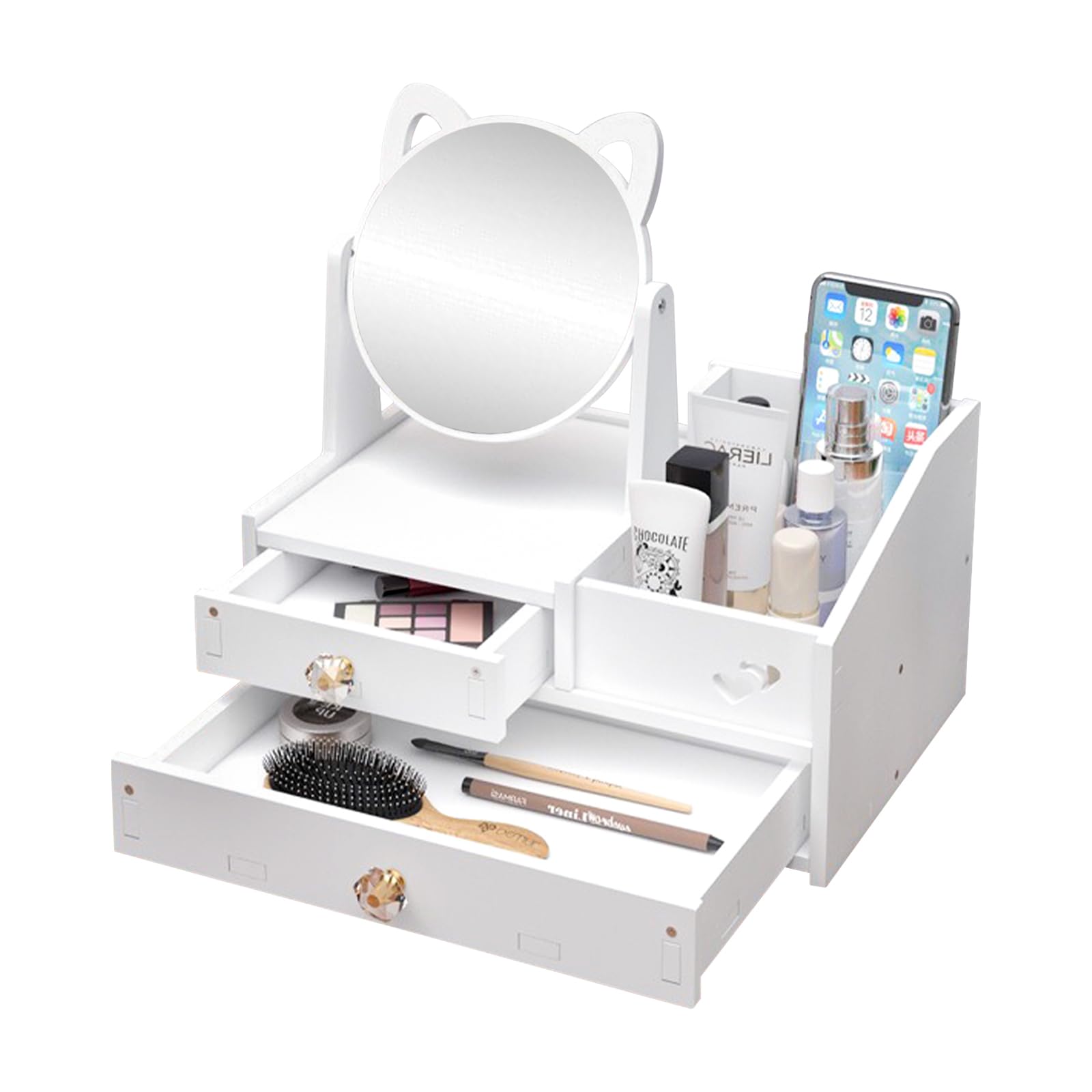 SAVOSWEET Makeup Organizer with Mirror and Drawers, Cosmetic Organizer for Toiletry, White