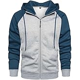 MANTORS Mens Fleece Jackets Contrast Hoodies Lightweight Sweatshirt Color Block Jacket Coats
