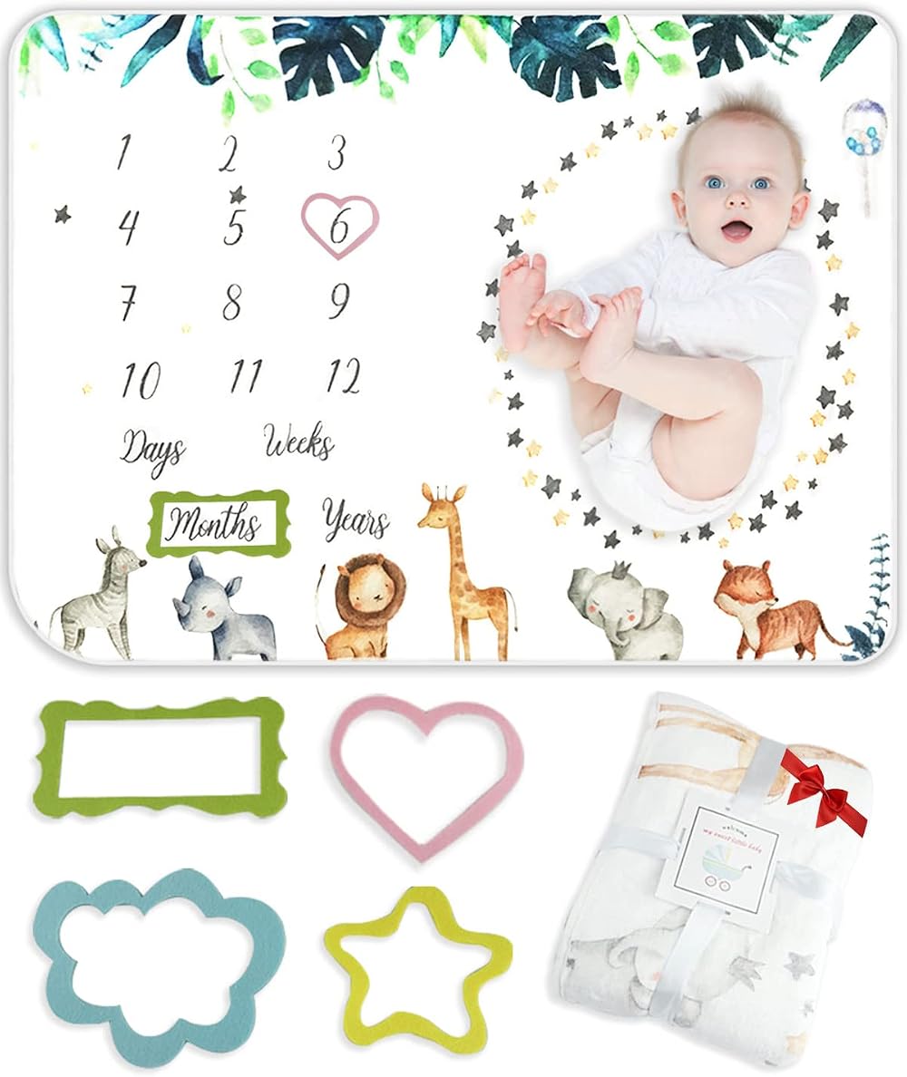Trongle Monthly Milestone Baby Blanket Unisex 120 x 100 cm Soft Fleece