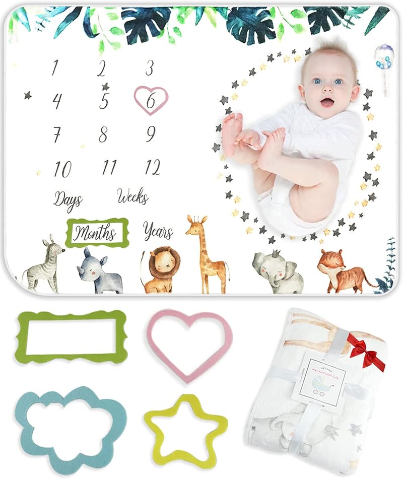 Trongle Monthly Milestone Baby Blanket Unisex 120 x 100 cm Soft Fleece