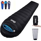 QEZER Down Sleeping Bag for Adults 0°F 10°F 15°F 20°F Backpacking Sleeping Bag for Cold Weather with Compression Sack