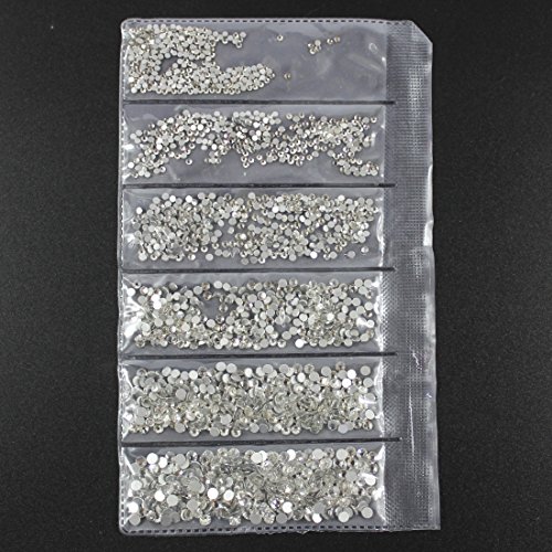 1728pcs Nail Art Rhinestones Clear Nail Crystal Flat Back Circular Glass Studs Stones for 3D Nails Art Decorations Manicure Toolsï¼ˆ1.3mm, 1.5mm, 1.8mm, 2.0mm, 2.4mm, 2.8mm, (Crystal Clear)
