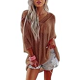 Womens V-Neck Half Sleeves Loose Summer Sweater and Lightweight Knitted Shirts Pullover Tops