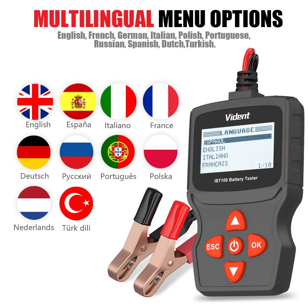 VXSCAN VIDENT IBT100 Car Battery Tester 12V Battery Analyzer for Flooded, AGM,Gel 100-1100Cca Automotive Tester Diagnostic Tool for Passenger Cars and Light Duty Trucks