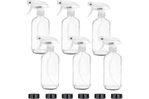 Easeen 6 Pack of 16 oz Glass Spray Bottles – Refillable Containers with Adjustable Sprayer for Essential Oils, Plants, Cleaning Products, Cooking