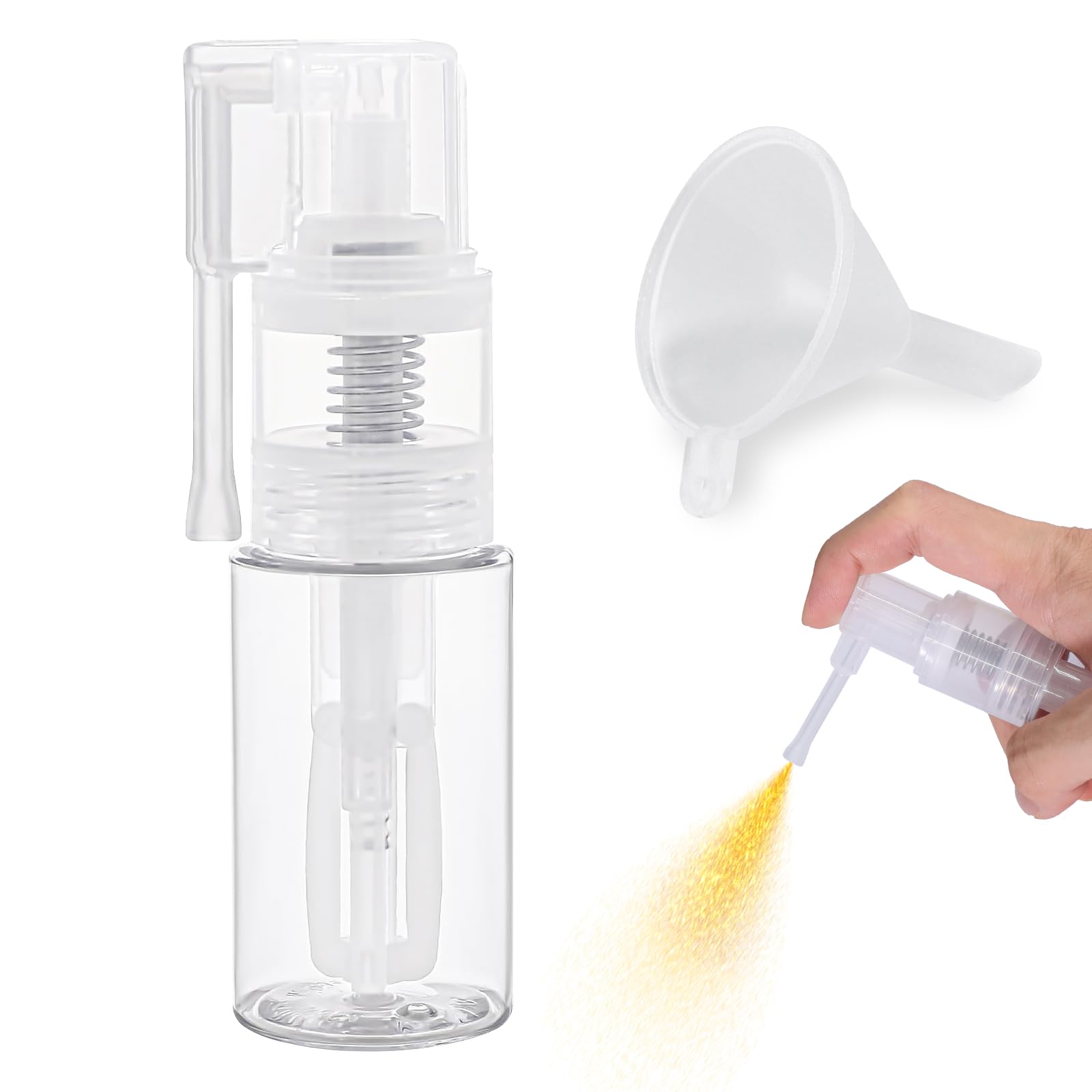 Photo 1 of Matio 1 Pcs Glitter Duster Sprayer with Funnel, 35ml Transparent Craft Glitter Spray Bottle, Empty Plastic Pump Multi-Purpose Edible Glitter Sprayer for Cakes, Card, Flower, Scrapbooking, Cardmaking