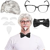 Jutom 7 Pcs Colonel Costume Set White Wig Moustache for Men Halloween Costume Cosplay Contest Party Supplies