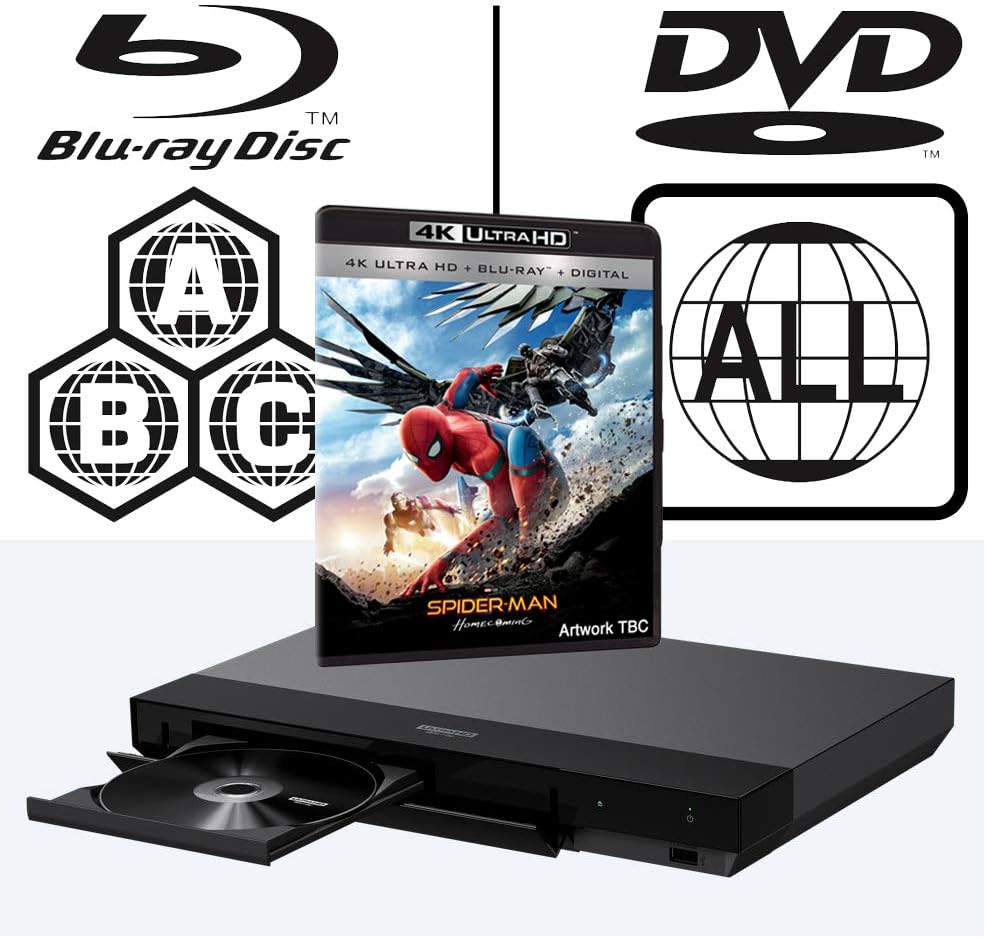 SonyUBP-X700 MULTIREGION Blu-ray Player Bundle with Spiderman Homecoming Ultra HD 4K Blu-ray Disc