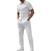 SOLY HUX Men's Summer 2 Piece Suit Set Button Down Shirt and Pants Outfits Golf Outdoor Clothes