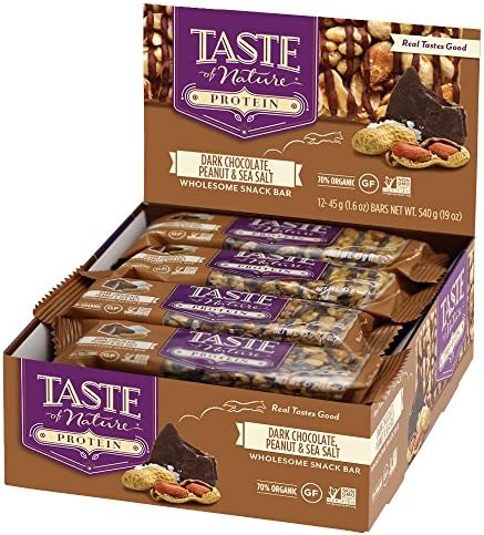 Taste of Nature Dark Chocolate Protein Snack Bars, Peanut Sea Salt, 12 Count (Pack of 12)