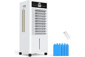 JRD Portable Air Conditioner, Portable Evaporative Air Cooler with Remote, 12H Timer, 4 Ice Pack, 2.4Gal Tank, 4 Mode&3 Speed, Mist Function, Swamp Cooler Cooling Fan for Bedroom Home Office Garage
